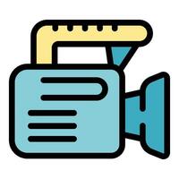 Professional camera with handle and lens recording footage vector