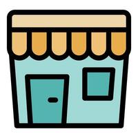 Small business building with striped awning representing local commerce vector