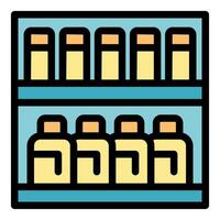 Supermarket shelf displaying products in filling and packaging industry vector