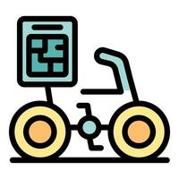 Delivery bicycle carrying food order using gps navigation system vector