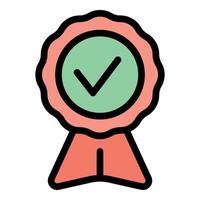 Approved quality control pink seal with green check mark and ribbon vector