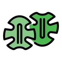 Two green puzzle pieces connecting, completing a task or solving a problem vector