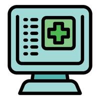 Online medical record keeping system showing cross symbol on monitor vector