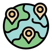 Planet earth showing multiple location pins for global positioning vector