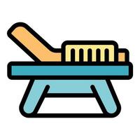 Cleaning brush and long handle resting on small table vector