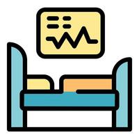 Patient monitoring system showing vitals on screen above hospital bed vector