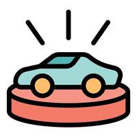 Shining modern car displayed on rotating platform vector