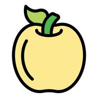 Ripe yellow apple with green leaf and stem displaying freshness vector