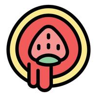 Strawberry dipped in cream filling a circle with melted cream dripping down vector
