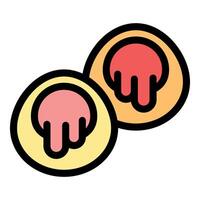 Two round cookies with melted icing dripping down vector