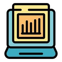 Laptop showing growing bar chart representing financial success vector