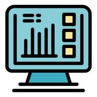 Computer monitor displaying growing bar graph and data analysis interface vector