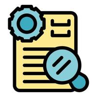 Magnifying glass exploring document with gear representing configuration vector