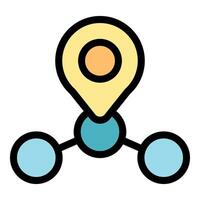 Location pin connecting two points representing data sharing and network connectivity vector