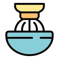 Manual citrus juicer squeezing fresh juice into bowl vector