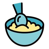 Spoon picking mashed food from bowl icon illustration vector