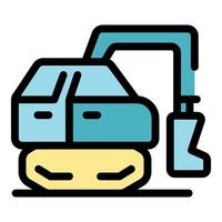 Forestry harvester cutting trees in logging operation icon vector