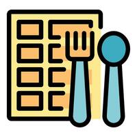 Spoon and fork lying on waffle icon representing breakfast vector