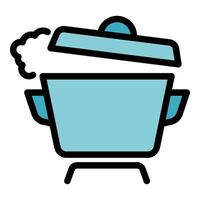 Cooking pot releasing steam with lid slightly open vector