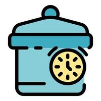 Cooking pot showing cooking time with clock icon vector