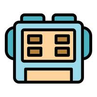 Retro game console displaying four rectangular shapes, pixel art style icon vector