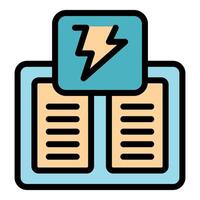 Open notebook receiving energy from lightning bolt symbol vector