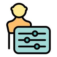 Person managing settings with control panel icon vector
