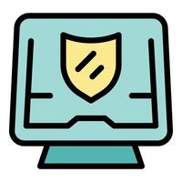 Computer monitor displaying security shield icon for protection vector