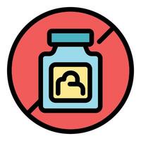 No drugs allowed, red crossed circle over drugs container signifying prohibition vector