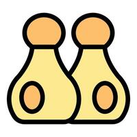 Two yellow perfume bottles with orange label and cap forming the letter m vector