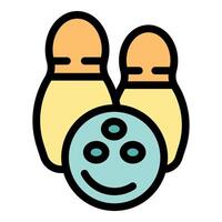 Bowling ball smiling near bowling pins, strike and spare vector