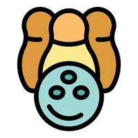 Bowling ball striking pins with a smiling face and three eyes vector