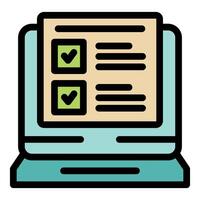 Online survey showing positive feedback on laptop screen with check marks vector