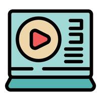 Laptop showing player interface with playlist and play button vector