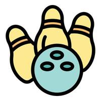 Bowling ball rolling towards bowling pins striking them down vector