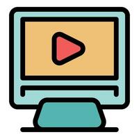 Desktop computer displaying streaming content with play button icon vector