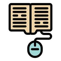 Online library, open book connected to computer mouse symbolizing digital reading vector