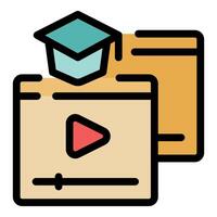 Online education player with graduation cap icon, watching educational videos for knowledge and skill development vector