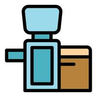 Home oil press machine extracting seed oil into container vector