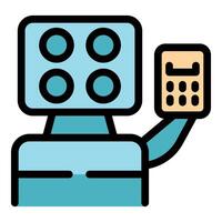 Accountant robot holding calculator making calculations vector