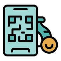 Mobile phone showing qr code being scanned with happy emoji vector