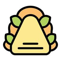 Triangular onigiri rice ball decorated with green leaves and orange topping vector