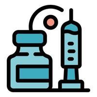 Syringe extracting vaccine from vial, preparing injection vector