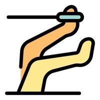 Gymnast performing on horizontal bar with legs extended and holding grip vector