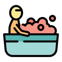 Person relaxing in bathtub with foam and bubbles vector