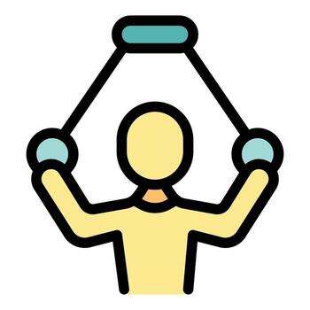 Puppeteer is controlling marionette with strings and handles, puppet show performance vector