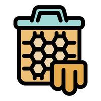 Honey dripping from honeycomb frame in beekeeping basket vector