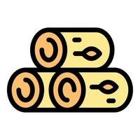 Stacked logs showing growth rings and cracks, lumber industry icon vector