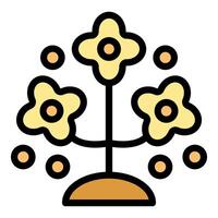 Blooming yellow flowers growing in pot with pollen around, botany illustration vector