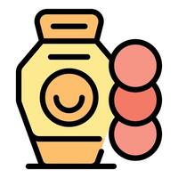 Laundry detergent pods and washing machine with a smiling face is washing clothes vector